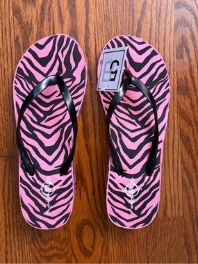 Pink Zebra Print Wedge Flip Flops Women Size 9 NWT